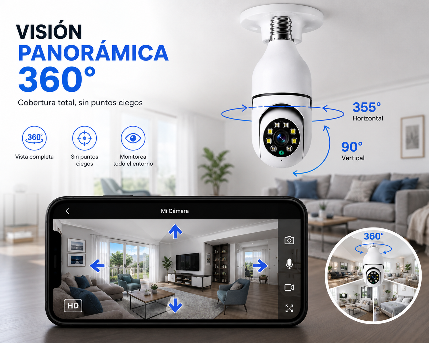 Cámara de seguridad WIFI 360º HD con visión nocturna