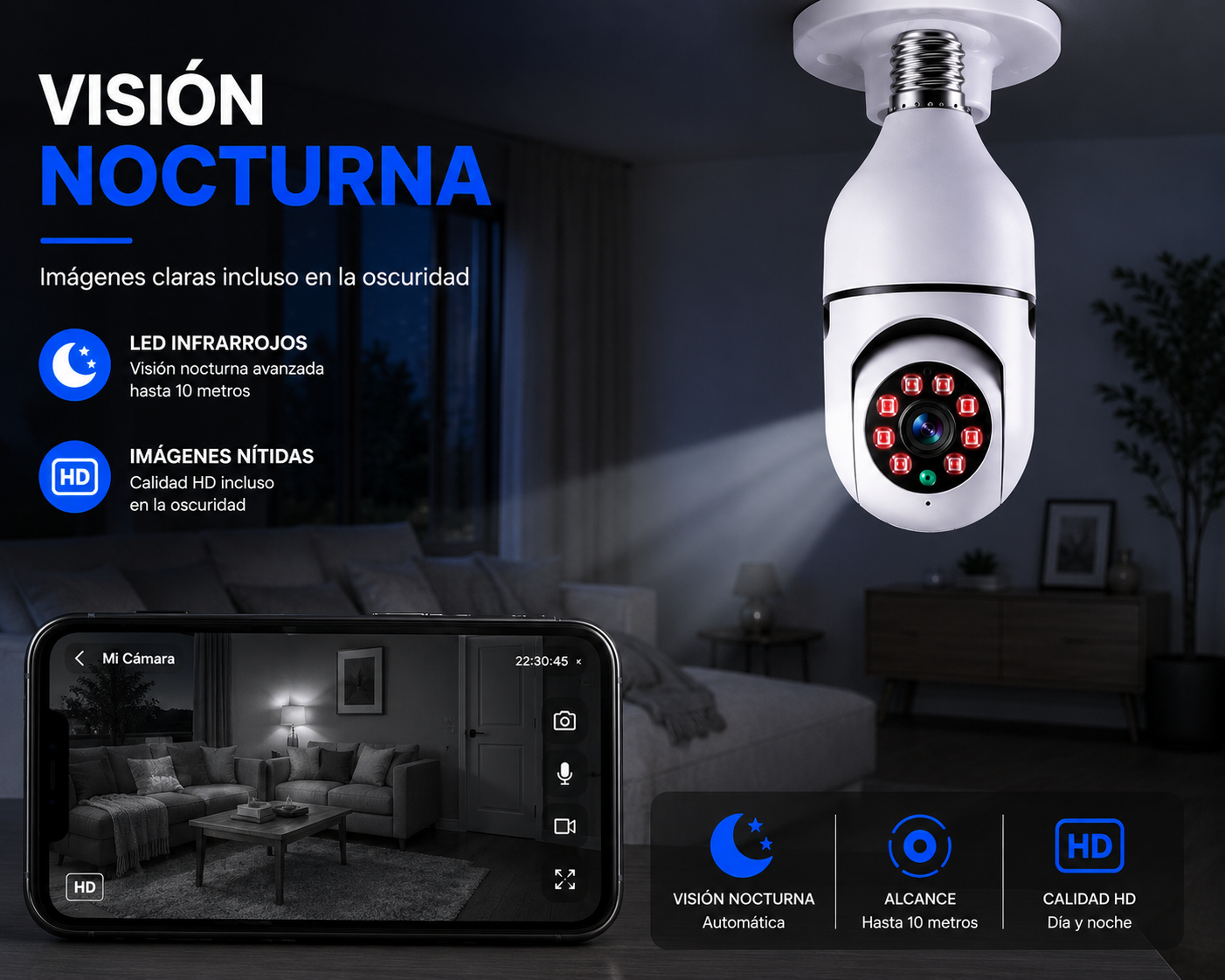 Cámara de seguridad WIFI 360º HD con visión nocturna
